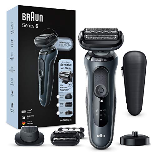 Braun Series 6 60-N4820cs Afeitadora Eléctrica, máquina de afeitar barba hombre de lámina, Con Base De Carga, 2 Accesorios, EasyClick, Uso En Seco Y Mojado, Recargable, Inalámbrica, Gris