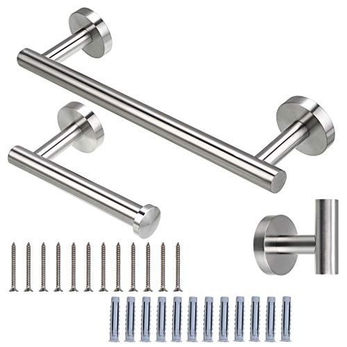 BSTKEY - Juego de 3 accesorios de baño de acero inoxidable cepillado, con toallero, soporte de papel higiénico y gancho para albornoz BSTKEY - Juego de 3 accesorios de baño de acero inoxidable cepillado, con toallero, soporte de papel higiénico y gancho para albornoz