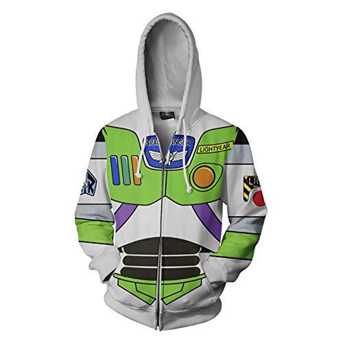 Buzz Lightyear Hoodies, impresión 3D Buzz Lightyear Halloween Cosplay Astronaut Costume Casual Pareja Sudadera para Hombres Mujeres Sudaderas con Cremallera Sudaderas Chándal Chaqueta