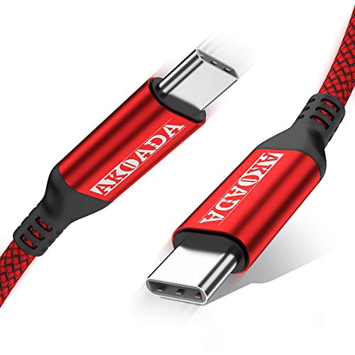 Cable Akoada USB-C a USB-C PD 100W, Cable De Carga Rápida Trenzado USB C Compatible con MacBook Pro 2019/2018, MacBook Air/iPad Pro 2019/2018, Pixel 3, Nintendo Switch y Laptops Tipo C (3M Rojo)