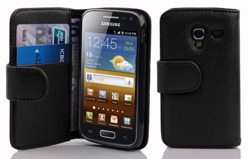 Cadorabo Funda Libro para Samsung Galaxy Ace 2 en Negro ÓXIDO - Cubierta Proteccíon de Cuero Sintético Estructurado con Tarjetero y Función de Suporte - Etui Case Cover Carcasa