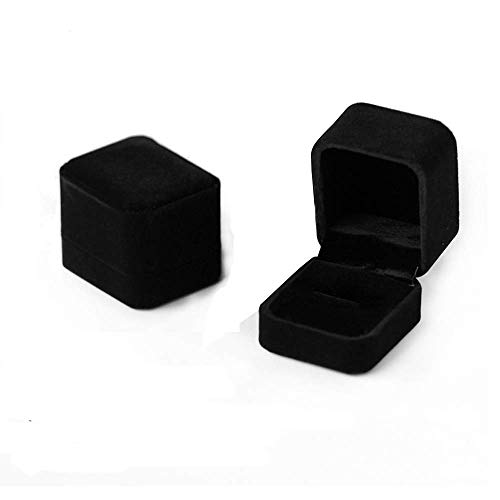 Caja de anillo de terciopelo Regalo Joyero Pareja caja del anillo negro Arete Estuche elegante Cajas de regalo 3.9 * 5.1 * 5.4cm (2.5 * 2 * 2.1 pulgadas) Juego de 2 (Schwarz)