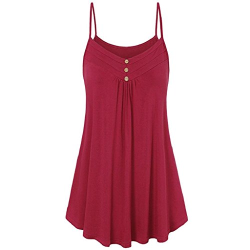 Camisetas sin Mangas Mujer,SHOBDW Moda De Verano Más El Tamaño Sin Mangas Sexy Cuello Redondo Lentejuelas Chaleco Tops Señoras Blusa Sólida Casual Camiseta Tank Tops para Mujeres (S, R-Rojo)