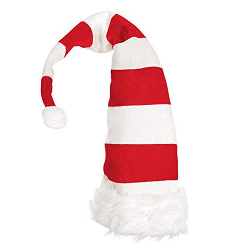 Cappello da Babbo Natale lungo cappello alto rosso bianco a strisce feltro peluche con coda da elfo con pom pom adulti festa di natale vestito operato cosplay decorazioni per la casa