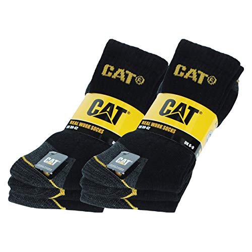 Caterpillar - Calcetines de trabajo de Algodón para hombres, reforzados en el talón y la punta, (Negro, 43-46), 6 Pares