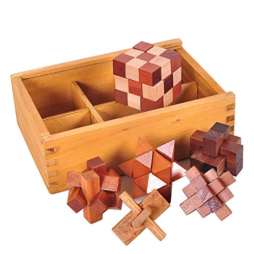 Chonor 6 Piezas Cubo Rompecabezas 3D de Madera del Enigma Juego Puzle con la Caja de Madera - Clásica de Cerradura de Brain Teaser Puzzle IQ Juguetes para Niños y Adultos - Idea Perfecta del Regalo