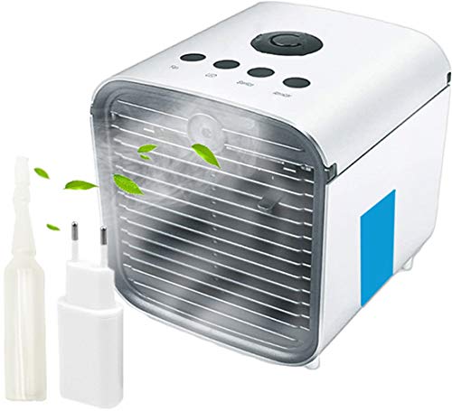 Climatizador Evaporativo Air Cooler Portatil Aire Acondicionado,Mini Ventilador Humidificador Purificador de Aire, 7 Colores Luces LED