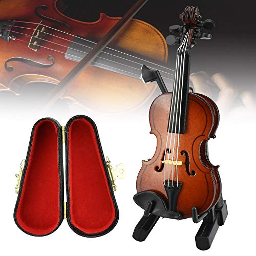 CODIRATO Violín Miniatura de Madera Mini Modelo de Instrumento Musical Mini violín con Soporte de Arco y Caja Negro Violín de Juguete para Decoración de Hogar Oficina, Regalo de Cumpleaños (Marrón)