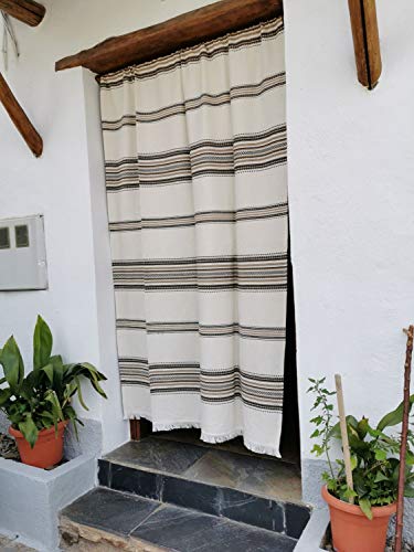 Cortina Alpujarreña Rustica,(160 x 215 cm), Crudo Marrón Color 103 Hecha en España, Fibra Natural de algodón - Cortina para Puerta Exterior mosquitera y Parasol