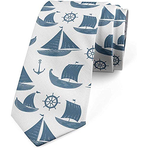 Cravatta, ruota della barca a vela e ancora, ardesia blu e bianco