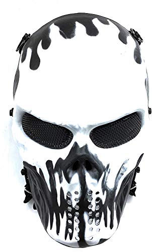 CS mascarilla de protección Halloween Airsoft Paintball Full Face Skull Máscara de esqueleto (Blanco/Negro)