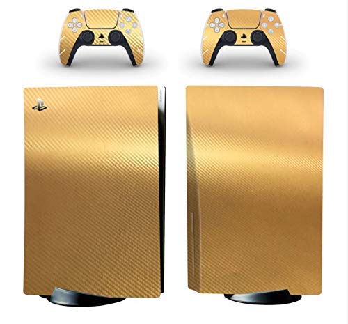 Cubierta adhesiva de piel de edición de disco estándar de fibra de carbono dorada PS5 para consola PlayStation 5 y controlador PS5 pegatina de piel