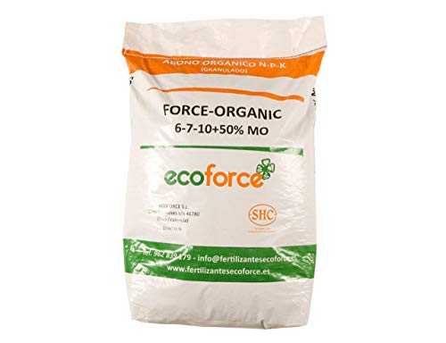 CULTIVERS Force Organic de 25 kg. Abono Universal Ecológico para Plantas de Exterior micro granulado con NPK (6-7-10) + 50% Materia orgánica y Micro Elementos. 100% Orgánico y Natural