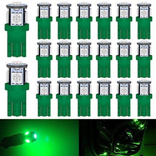 DEFVNSY 20PCS Bombilla de luz LED para Interior de Coche Verde Brillante 194 T10 168 2825 W5W - Chipsets de Quinta generación 5050 5SMD para 24V DC Luz de matrícula Luz de Mapa Luces de Domo