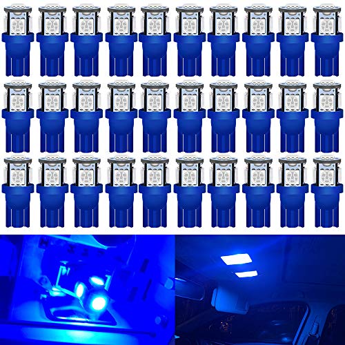 DEFVNSY 30PCS 194 Bombillas LED, Azul superbrillante T10 2825 168 LED Blub 5050 Chipset 5SMD para camión de 12 V, Interior de Coche, Domo, Mapa, Puerta, Marcador de cortesía, luz de matrícula, Luces
