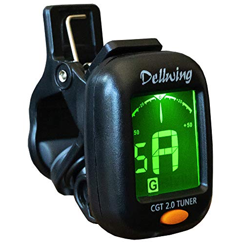 Dellwing Afinador prémium para guitarra, violín, ukelele, bajo y cromático. Afinador de guitarra con pinza, incluye batería, diseño ultraligero