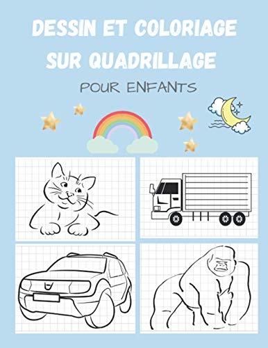 Dessin et coloriage sur quadrillage pour enfants: Carnet de dessins avec modèles pour apprendre à dessiner, 5-12, animaux et véhicules, grand format