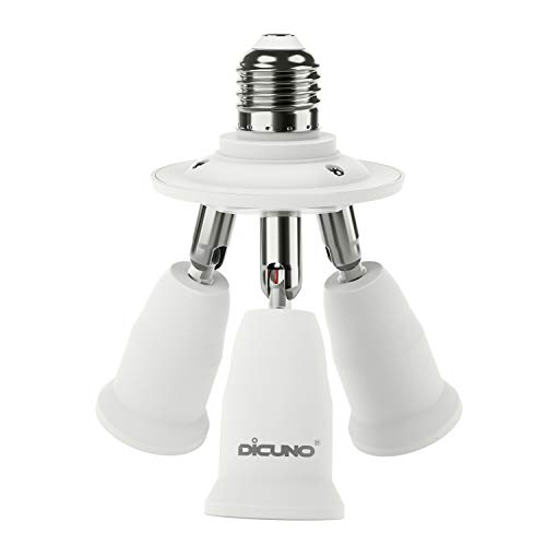 DiCUNO 3 en 1 E27 Adaptador de enchufe, E27 Bombillas LED portalámparas, Normal convertir encufe del lámpara de araña con 360 Grados de flexión ajustable en 180 Grado