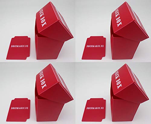 docsmagic.de 4 x Deck Box Red + Card Divider - Caja Roja - PKM - YGO - MTG