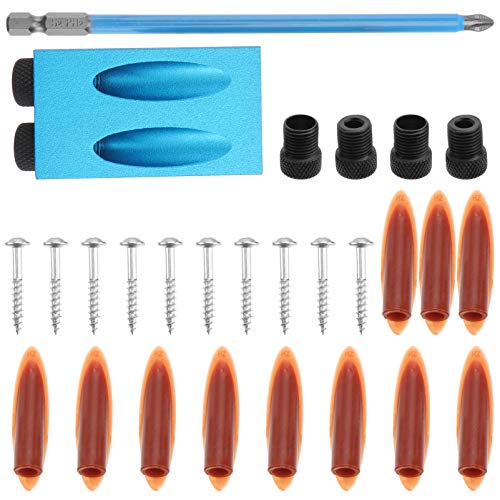 DOITOOL 28 piezas Kit de plantilla de orificio de bolsillo guías de taladro de plantilla de espiga accesorios de carpintería con localizador de orificio oblicuo de ángulo de 15 grados (azul) DOITOOL 28 piezas Kit de plantilla de orificio de bolsillo guías de taladro de plantilla de espiga accesorios de carpintería con localizador de orificio oblicuo de ángulo de 15 grados (azul)
