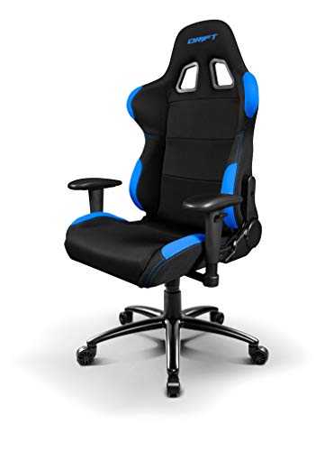 Drift DR100BL - Silla Gaming profesional, tela, reposabrazos 2D, piston clase 4, asiento basculante, altura regulable, respaldo reclinable, cojines lumbar y cervical, color negro/azul