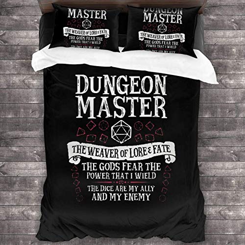 Dungeon Master - Juego de ropa de cama portátil de 3 piezas de 218 x 177 cm, con 2 fundas de almohada cuadradas brillantes con impresión 3D para habitación de huéspedes de mujer