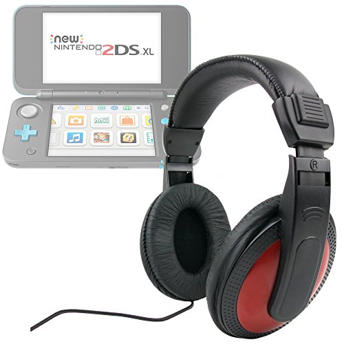 DURAGADGET Auriculares De Diadema para Consola Portátil Nintendo New 2DS XL - Negro Y Rojo - con Cable De 2 Metros Y Conexión Jack De 3.5mm
