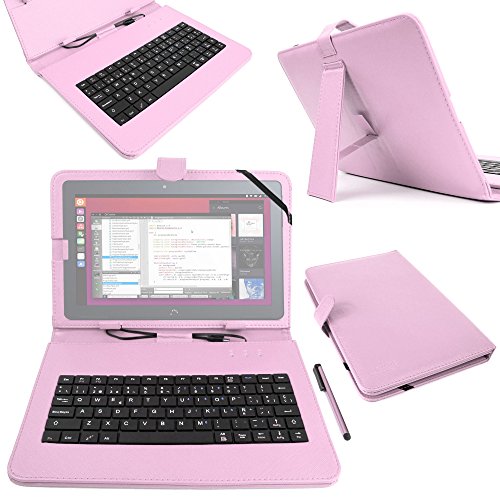 DURAGADGET Funda/Teclado ESPAÑOL Rosa 10.1" para la Tablet BQ Aquaris M10 Ubuntu Edition 10.1" | HD | Full HD - Conexión MicroUSB + Lápiz Stylus