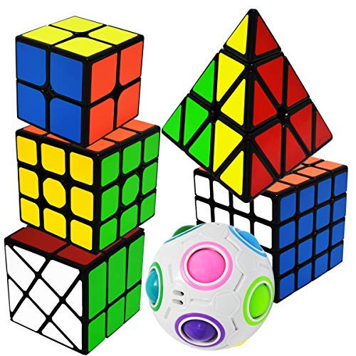 EASEHOME Speed Magic Cube Set Pyraminx + 2x2x2 + 3x3x3 + 4x4x4 + Magic Rainbow Ball + Fenghuolun, 6 Pack Puzzle Cubes Rompecabezas Cubo Mágico PVC Pegatina para Niños y Adultos