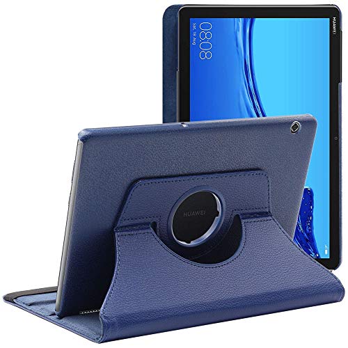 ebestStar - Funda Compatible con Huawei MediaPad T5 10.1 Carcasa Cuero PU, Giratoria 360 Grados, Función de Soporte, Azul Oscuro [T5 10.1: 243 x 164 x 7.8mm, 10.1'']