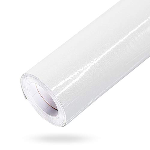 Elinala Papel Pintado Autoadhesivo, Rollo Vinilo Autoadhesivo, 40 CM x 10 M Efecto de Luz Impermeable y a Prueba de Aceite Autoadhesivo Cocina, Baño, Papel de Renovación de Muebles(Blanco)