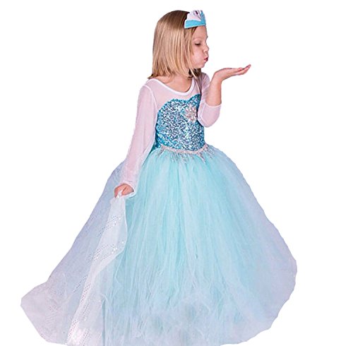 ELSA & ANNA® Princesa Disfraz Traje Parte Las Niñas Vestido (Girls Princess Fancy Dress) ES-código de tamaño 50-ES-FR314 (7-8 Años, ES-FR314)