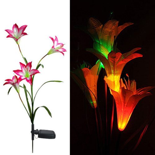 Eng Solar Leuchten 4 de lirios Flores LED Luz Lámpara Jardín Césped Decor – Rojo