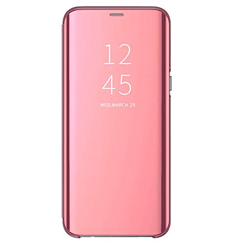 Espejo Funda Compatible con P20/P20 Pro/P20 Lite Huawei Carcasa Mirror Flip Caso Translucent Window View Protector Shock Caja del Teléfono (Rosa, P20 Lite)