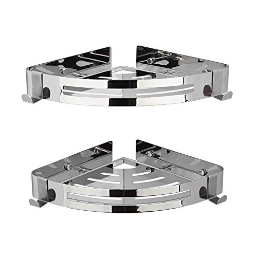Estanteria de Esquina Ducha Sin Taladros, TUOHBOVA Estanteria Organizador Pared Adhesivo de Acero Inoxidable Para Baño y Cocina, con 4 Ganchos, Plata ((2 Piezas) Estanteria de Esquina Ducha Sin Taladros, TUOHBOVA Estanteria Organizador Pared Adhesivo de Acero Inoxidable Para Baño y Cocina, con 4 Ganchos, Plata ((2 Piezas)