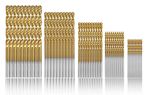 Estmoon 100 Pcs Brocas helicoidales, HSS con revestimiento de titanio de brocas helicoidales de alta velocidad 1/1.5/2/2.5/3mm DIY herramientas de perforación profesional para madera, plástico y Metal