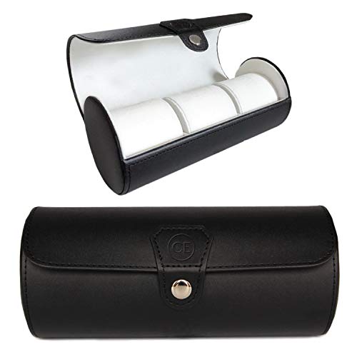 Estuche Organizador de Relojes para Viaje - Rollo de Piel Sintética (Negro) - por Case Elegance