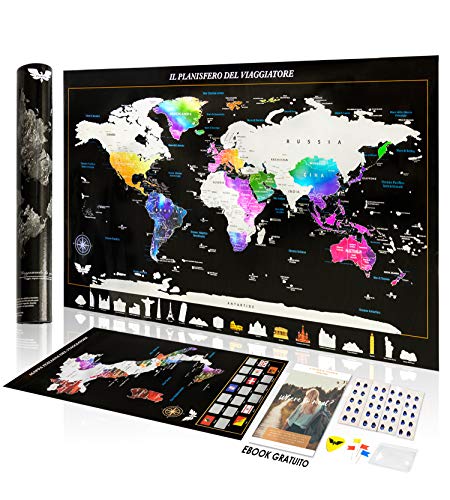Exsusia® Mapa del mundo para rascar con diseño exclusivo – Mapa del mundo para rascar + mapa de Italia para rascar – El mapa del mundo – Imperable