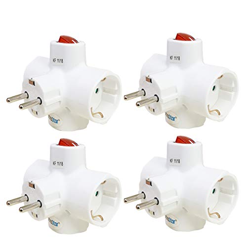 Extrastar Adaptador triple con enchufe schuko y interruptor luminoso 16 A 250v 3680W 4 paquetes Extrastar Adaptador triple con enchufe schuko y interruptor luminoso 16 A 250v 3680W 4 paquetes