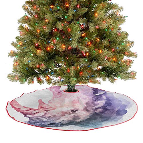 Faldas de árbol de Navidad, estilo degradado, diseño de animales tropicales, rinoceronte y safari, pintura artística, para decoración de Año Nuevo, color lila y rosa, 91,4 cm