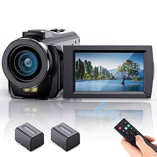 FamBrow Videocámara FHD 1080P 24MP 30FPS Cámara de Video Youtube Vlogging con Zoom Digital 16X 3.0 Pulgadas LCD Rotación 270° Webcámara con 2 Baterías, Control Remoto