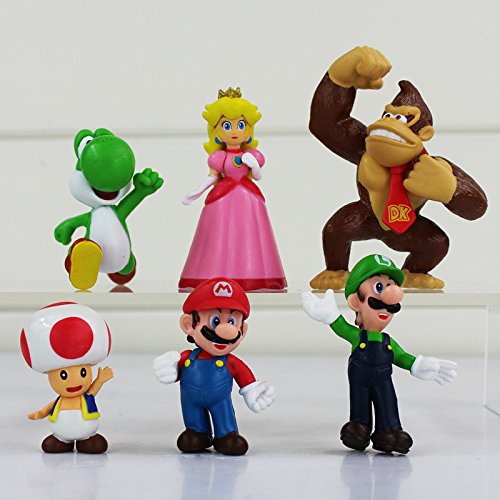 FENGHU Super Mario Juguetes 6pcs/Lot Anime Super Mario Bros Luigi Donkey Kong Figuras De Acción Toad Peach Princess Youshi Mario Nuevo En OPP Bag