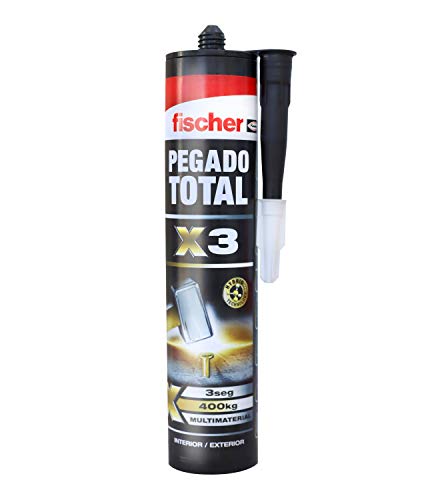 fischer - Adhesivo de montaje Pegado Total X3 blanco,para pegar buzones, zócalos, percheros, sobre ladrillo, madera, metal y superfícies húmedas, agarre extrafuerte 1 cartucho de 290 ml