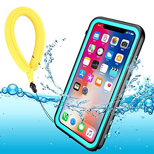 Funda Impermeable iPhone XS iPhone X, IP68 Waterproof Outdoor Delgado Cover a prueba de choques Anti-rasguños Full Body con Protector de Pantalla Impermeable Funda para iPhone XS X(Blue With Strap)