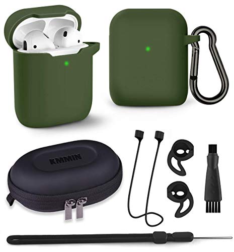 Funda para AirPods, KMMIN Funda AirPods para Apple AirPods 1& 2 Carga Inalámbrica 7 en 1 Funda de Silicona Premium LED Frontal Visible con Accesorios Airpods Caja de Almacenamiento Llavero