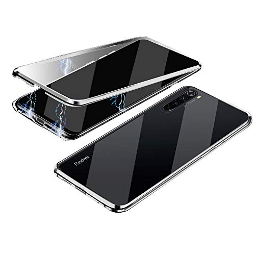 Funda para Xiaomi Redmi Note 8, de Jonwelsy, magnética, con protección de 360 grados, doble cara, transparente, vidrio templado, para Redmi Note 8
