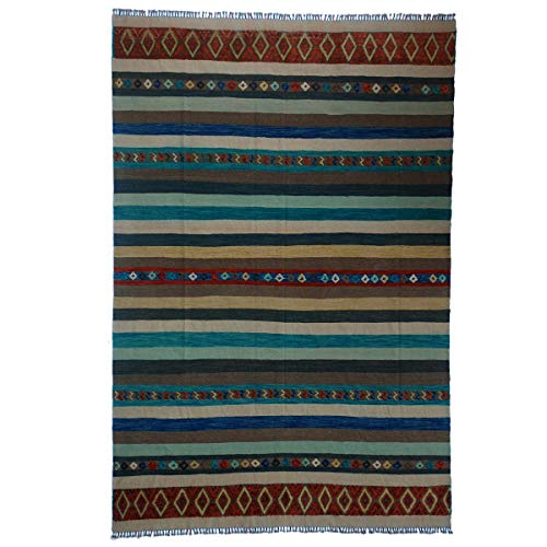 Fybernots – Alfombra multicolor Soumak Kilim | Alfombra oriental hecha a mano 100% lana – (12 x 10 pies)