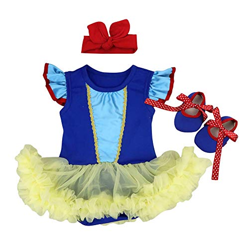 FYMNSI Disfraz de Blancanieves para Bebé Niña Vestido de Fiesta Mameluco con Tutú Princesa Venda Zapatos Conjunto de 3 Piezas para Primer Cumpleaños Halloween Carnaval Navidad 3-6 Meses