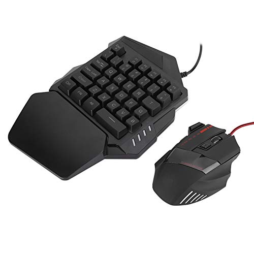 Gaming Mouse Keyboard Combo, Teclado ergonómico para juegos de computadora con una sola mano, Mouse con cable de nylon con 5 DPI ajustables, retroiluminación de color LED, para Windows 7/8/10/2000