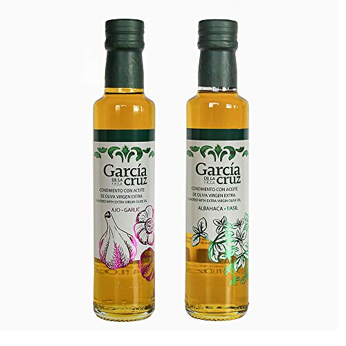 García de la Cruz - Aceite de Oliva Virgen Extra Aromatizado - Set de 2 x 250 ml (Ajo y Albahaca)